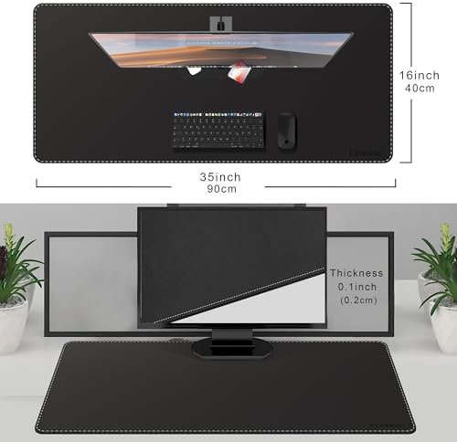 CENNBIE Leather Desk Mat Protector, 35.5" x 16" Office Desk Pad (Black)