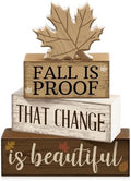 Moucuny 4 Pcs Fall Table Decoration for Home Wooden Neutral Maple Leaf