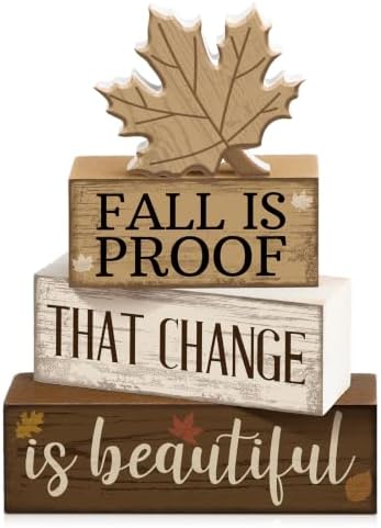 Moucuny 4 Pcs Fall Table Decoration for Home Wooden Neutral Maple Leaf