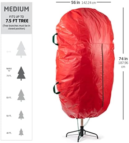 ZOBER Upright Christmas Tree Storage Bag With Drawstring Hem- Fits 7.5 Ft Trees - Plastic, Waterproof Christmas Tree Bag For Storage Box For Xmas - Strong, Durable Handles - Red