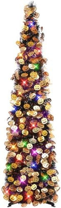 N&T NIETING Halloween Tree Decorations with Lights, 5FT, Black Purple