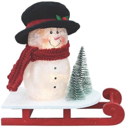 Snowman on Sled Top Hat LED Lamp, 7.5"