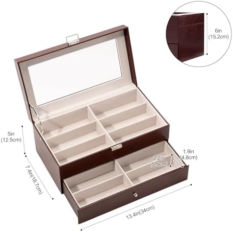 ProCase 12 Slots Sunglasses Organizer, 2 Layer Sunglass Case, Leather Eyeglass Cases for Display and Storage -Brown