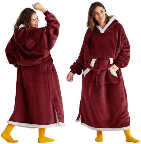 Bedsure Wearable Blanket Hoodie, Cozy Long Hooded Blanket Sweatshirt as Mothers Day Hoodie Gifts for Mom Women, Small, Burgundy