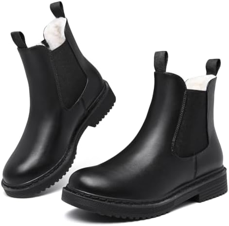 Womens Winter Chelsea Boots Warm Faux Fur Lined Chunky Lug Ankle Booties
