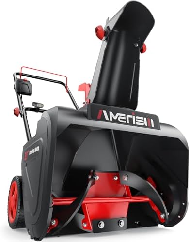 AMERISUN 21-Inch Electric Snow Thrower, 15-Amp Corded Snow Blower with LED Light, 180° Adjustable Chute & 30-Ft Snow Discharge for Residential Driveways, Walkways & Patios