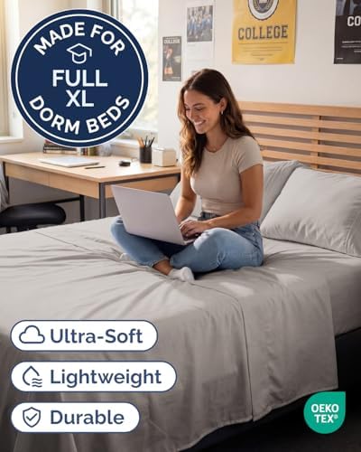 Full XL Sheets - 4 Piece Full XL Sheet Set - Cool & Breathable - Light Grey