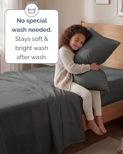 Twin Size 3 Piece Sheet Set - Comfy Breathable & Cooling Sheets - Charcoal