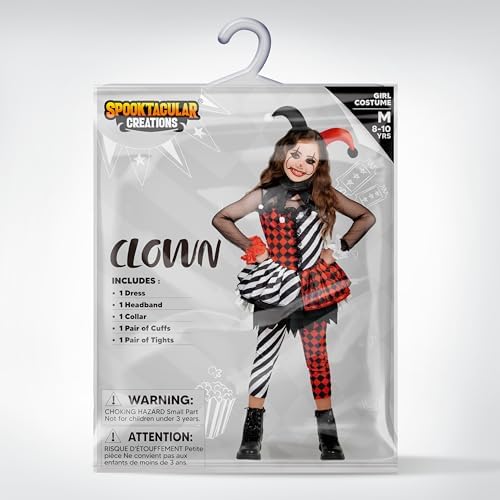 Spooktacular Creations Girls Clown Costume, Halloween Evil Clown Costume, Jester Dress for Girls Halloween