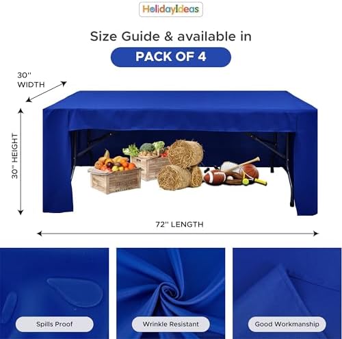 HolidayIdeas 4-Pack 6ft Open Back Fitted Tablecloths for Craft Shows Royal Blue