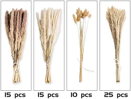 65PCS Pampas Grass Decor, Including pompas Floral, Reed Dried Grass and Bunny Tails Dried Flowers, Natural Dried Pampas Grass Bouquet for Boho Decor Wedding, Home Decoration