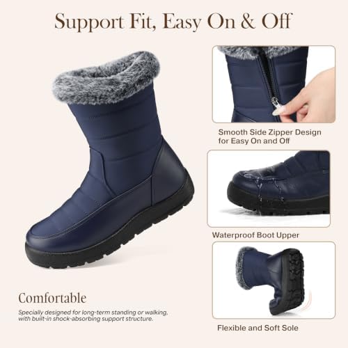 SHIBEVER Women Winter Snow Boots: Waterproof Fur Insulated Warm Ankle Boot