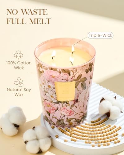 M&SENSE Rose Amber Soy Candle, 35oz 3-Wick, Romantic Women's Gift