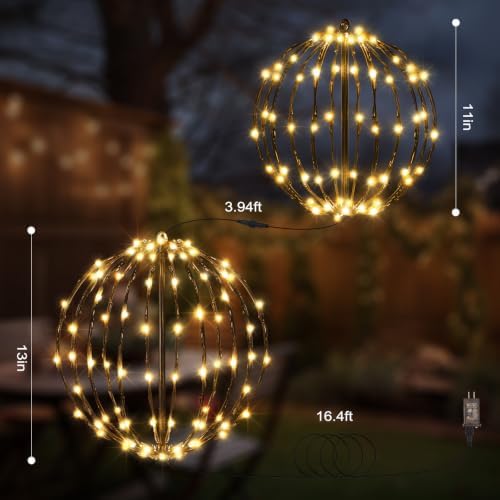 Christmas Decorations,LED Light Balls Outdoor,2 Pack,Warm White