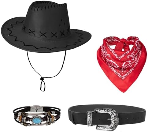 Women Cowgirl Costume Western Vest Hat Belt Set for Cowgirl Cowboy Halloween Cosplay