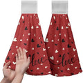 Valentines Day Love Hearts Hanging Kitchen Towels with Loop Valentines Romantic Holiday Hand Tie Towels Soft Absorbent Fingertip Dish Cafe Bar Tie Towel Washcloth Towel Oven Stove Set of 2