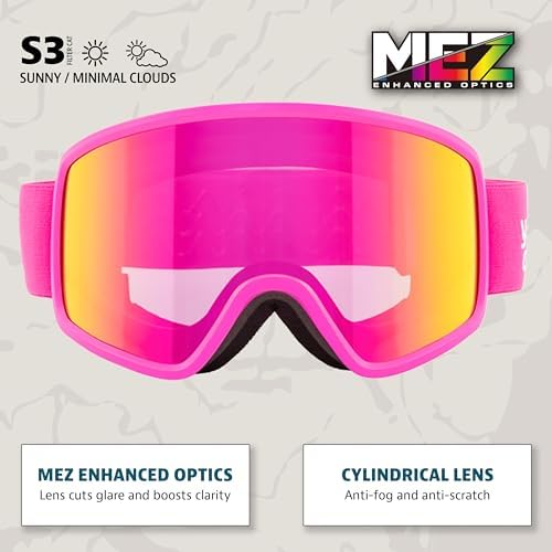 Yukon Charlie’s Adult Snow Goggles - Cylindrical Lens Ski Goggles - Boosted Contrast, Reduced Glare, Anti-Fog