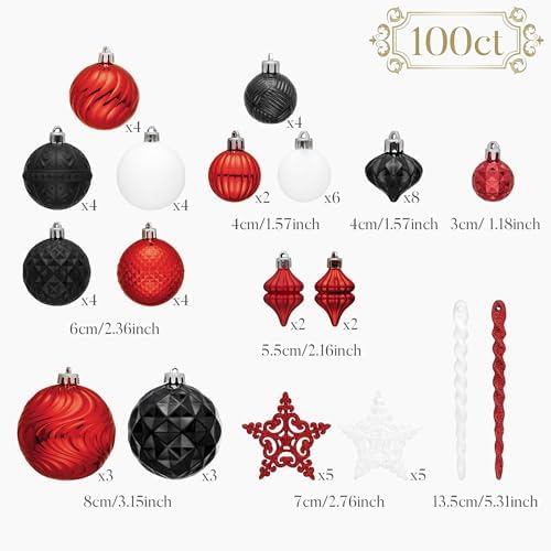 Valery Madelyn 100ct Christmas Tree Decorations Variety Ball Ornaments Set