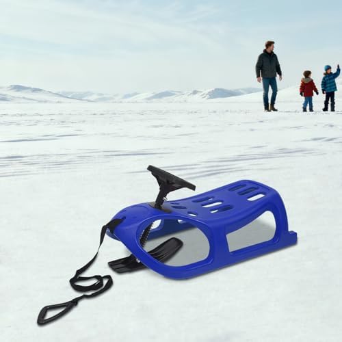 Snow Sled for Kids, Single Rider Saddle Sleigh with Steering Wheel & Pull Rope, 220 lbs Capacity Lightweight Winter Toboggan for Snowy Hills, Backyard, Outdoor Play for Toddlers Boys Girls