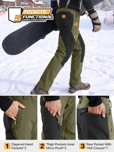FREE SOLDIER Men's Fleece Lined Pants Softshell Snow Ski Pants