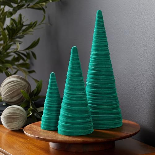 Your Heart's Content Green Velvet Trees Set of 3, Mantel Decor, Holiday Entryway, Wedding Centerpiece, Bontanical Color, Minimalist Decor, Tree Figurines (Green)