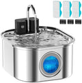Wireless Cat Water Fountain with 3 Filters + 3 Sponges,[Rechargeable & Faucet ] Stainless Steel Battery Operated,108oz/ 3.2l Automatic Cordless Pet Fountain -Dog Fountain with 4200 Mah Battery