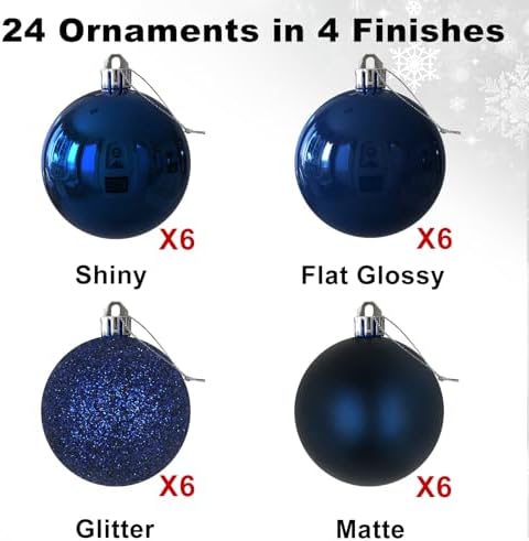Navy Blue 3.2" Large Christmas Balls - Christmas Tree Decoration Ornaments Shatterproof Hanging Balls for Birthday Halloween Holiday Wedding Decorations Set of 24pcs