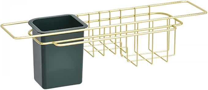 Wrought Iron Kitchen Sink Sponge Holder Drain Storage Rack Suitable for Sponge, Brush, Cloth, Cleaning Agent Gold