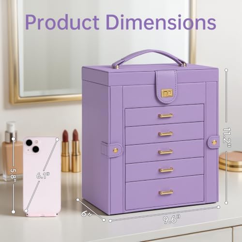 AKOZLIN 6-Tier Jewelry Box Organizer 5 Drawers Storage Medium Violet
