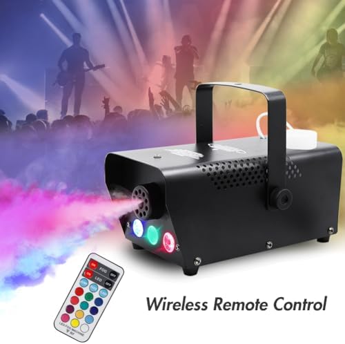 ATDAWN Fog Machine with Lights, Wireless Remote Control, Smoke Machine with 7 Colors Lights for Stage Party Effect, Halloween Wedding Special Event