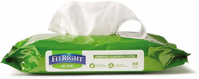 FitRight Personal Cleansing Wipes with Aloe 8x10 Unscented 816 Count | Moisturizing Body Wipes for Adults, Incontinence Cleaning, Cloth Wipes for Elderly Care & Bathing