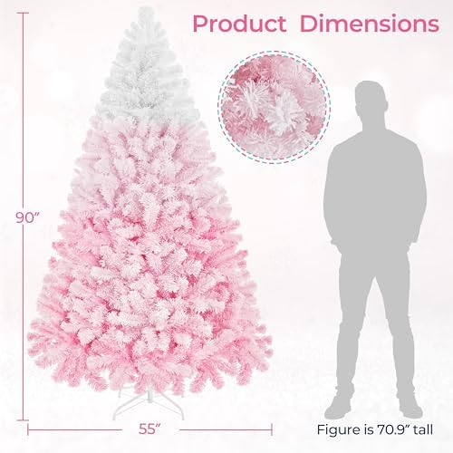 Yaheetech 7.5ft Prelit Flocked Christmas Tree, Pink & White, 550 Lights