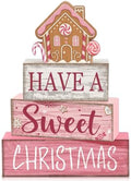 Lineshading 4 Pcs Pink Christmas Table Decor, Sweet Gingerbread Block Sign