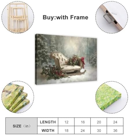 JDBeehpy Retro Christmas Sled Wall Art Canvas Prints Framed 20x30inch