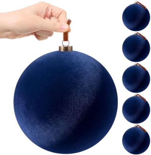 Weysat 6 Pcs 8 Inch Giant Velvet Christmas Ball Ornaments, Navy Blue