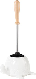 White Ceramic Turtle Base Toilet Brush and Holder Set - 7.5" Cute Toilet Bowl Cleaner Brush, Ergonomic Handle Toilet Bowl Brush and Holder for Home & Commercial Use, Bathroom Brush