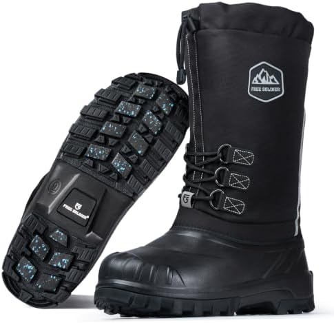 FREE SOLDIER Men's Ice-grip Winter Snow Boots, Lite and Tall