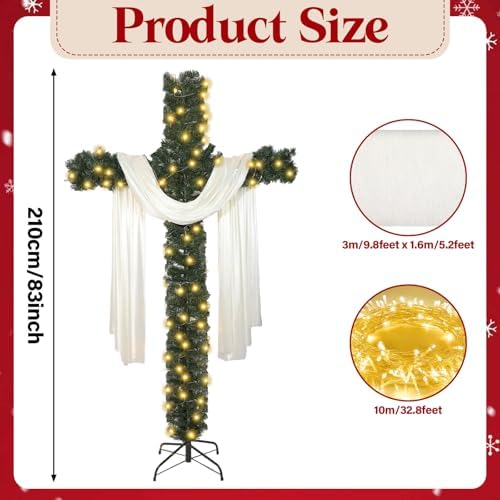 Justforjoyful 7ft Christmas Cross Tree with Light & Scarf