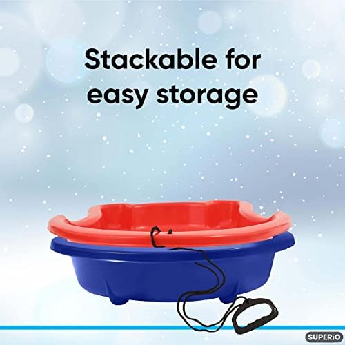 Superio Toboggan Snow Sled- 37” Plastic Slider for Kids and Adults- Heavy Duty Sled for 1 Rider with Pull Ropes for Downhill Sledding, Winter Outdoor Sports