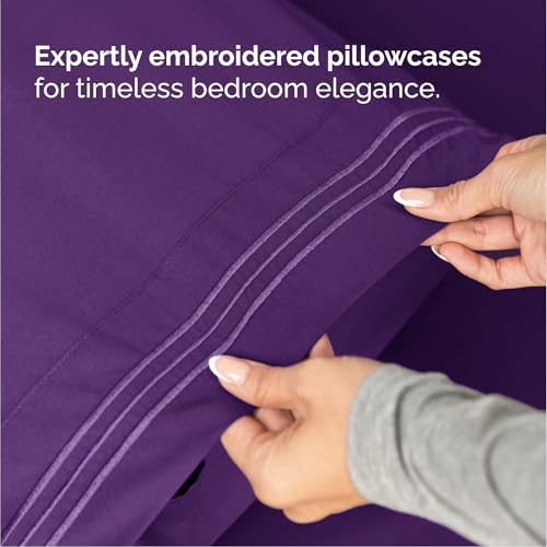 Queen Size 4 Piece Sheet Set - Comfy Breathable & Cooling Sheets - Purple