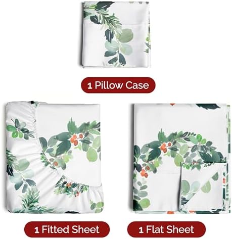Christmas Sheet Set, Holiday Wreath, Holiday Xmas Bedding Set - Twin XL