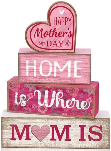 Lineshading 4 Pcs Wooden Block Signs Mothers Day Farmhouse Tabletop Decor