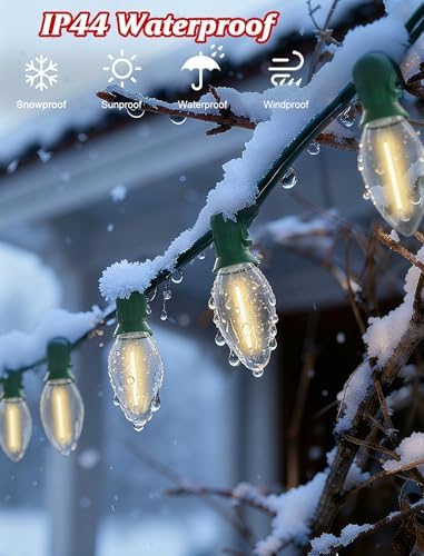 SUNSGNE C9 LED Christmas Lights Outdoor, Christmas Outdoor Lights with 27 LED Warm White Bulbs(2 Spare) for Xmas Holidays Roofline Patio Garden Party Wedding Decor