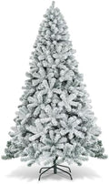 HAPPYGRILL 7.5 Feet Flocked Christmas Tree Artificial Xmas Tree with 1010 PVC Branch Tips, Hinged Xmas Tree Life-Like Seasonal Holiday Tree for Home Office