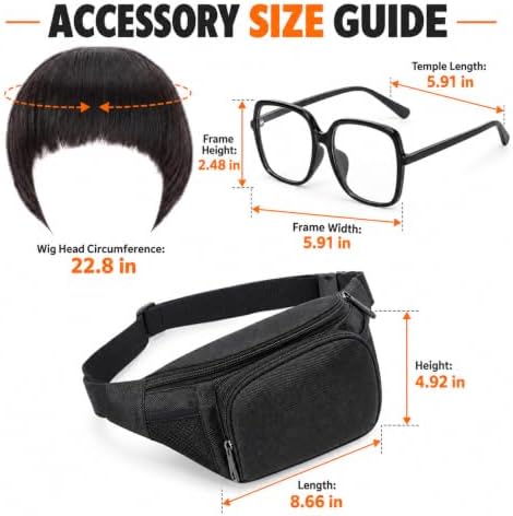 Halloween Costume Men's Orange Tracksuit With Wig Glasses Fanny pack