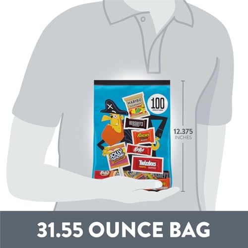 HERSHEY'S Miniatures Assorted Flavored, Halloween Candy Bulk Bag, 31.55 oz (100 Pieces)