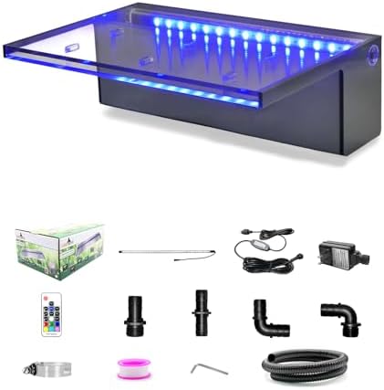 LONGRUN Waterfall Spillway Multi-Color LED Light Outdoor Pool Fountain, Acrylic Water Spillway Koi Pond Waterfalls Fountains Kit for Garden Patio Swimming Pool Koi Ponds Decoration-11.8"