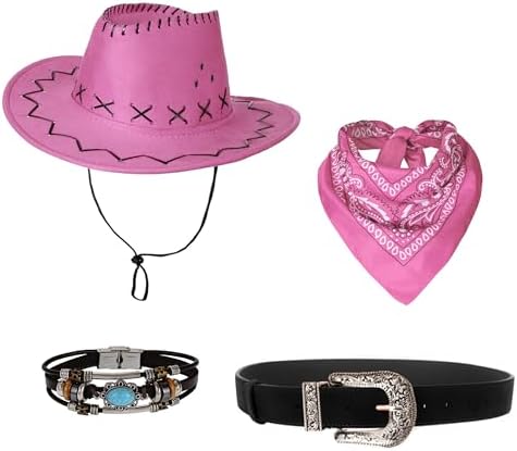 Women Cowgirl Costume Western Vest Hat Belt Set for Cowgirl Cowboy Halloween Cosplay