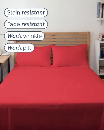 Full XL Sheets - 4 Piece Full XL Sheet Set - Breathable & Cooling - Red