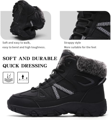 Littleplum Womens Snow Boots - Warm Fur Line Anti Slip Winter Short Boots Comfortable Lace Up Ankle Booties for Outdoor Hiking
